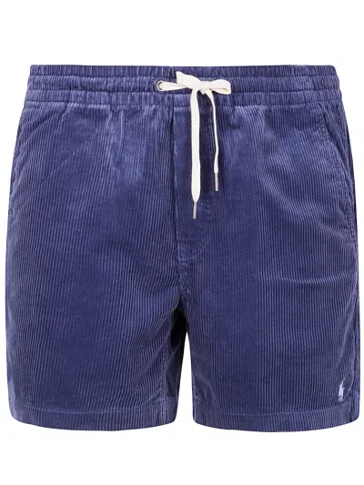 Polo Ralph Lauren Corduroy Bermuda Shorts With Logo Embroidery In Metallic