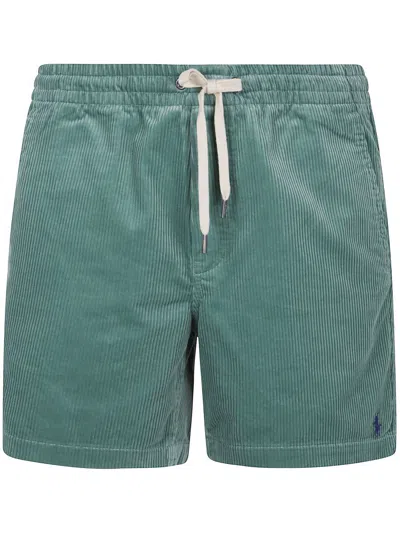 Polo Ralph Lauren Logo Embroidered Drawstring Corduroy Shorts In Green