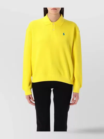 POLO RALPH LAUREN FLECCE LONG SLEEVES POLO COLLAR TOP