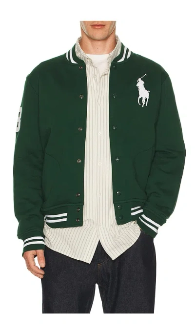 Polo Ralph Lauren Fleece Big Pony Baseball Jacket In Green