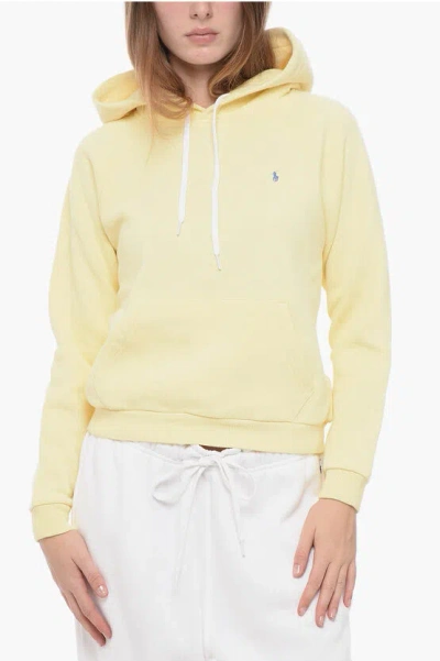 Polo Ralph Lauren Fleece Cotton Blend Hoodie With Embroidered Logo In Yellow