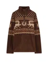 Polo Ralph Lauren Fleece Fair Isle Quarter-zip Sweatshirt In Brown