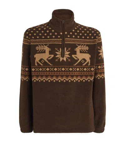 Polo Ralph Lauren Fleece Fair Isle Quarter-zip Sweatshirt In Brown