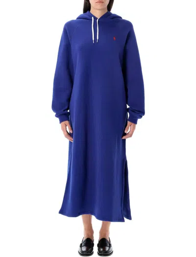 Polo Ralph Lauren Hoodie Knit Dress Side Slits In Blue