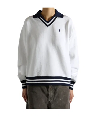 Polo Ralph Lauren Fleece Knit Long Sleeve Collared-sweatshirt In White