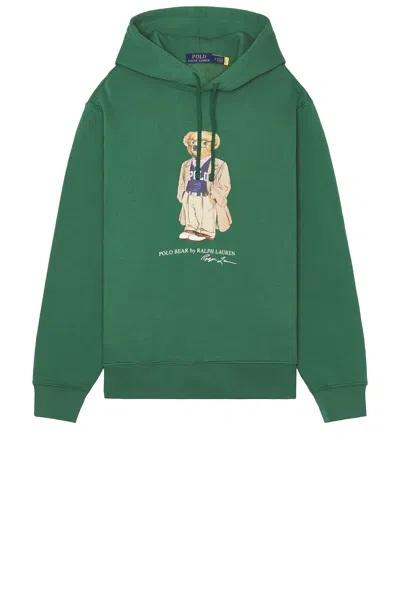 Polo Ralph Lauren Green Hoodie With Drawstring Hood And Logo Print On The Front In Cotton Blend Man