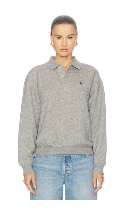 Polo Ralph Lauren Fleece Polo Long Sleeve Sweater In Dark Vintage Heather