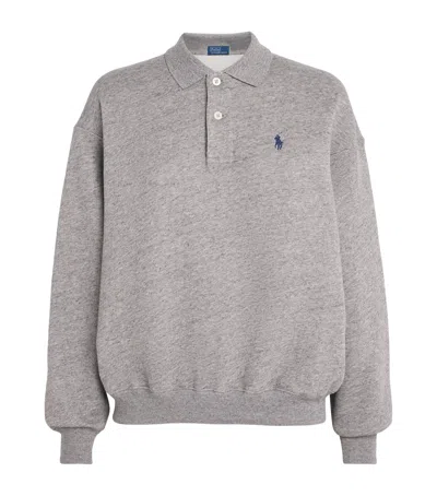 Polo Ralph Lauren Women Grey Logo Shirt Collar Sweatshirt In Gray