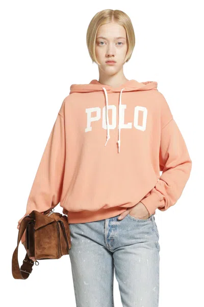 Polo Ralph Lauren Logo Lightweight Fleece Hoodie In Pastel Coral In Pink