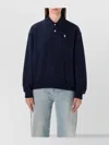 Polo Ralph Lauren Fleece Top With Polo Collar And Ribbed Cuffs In Blue
