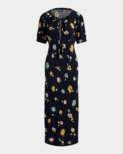 Polo Ralph Lauren Floral Keyhole Midi Dress In Blue