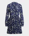 Polo Ralph Lauren Floral Buttoned Crepe Dress In Blue