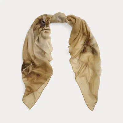 Polo Ralph Lauren Floral Cashmere-silk Pashmina Scarf In Brown