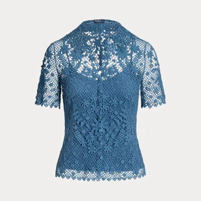 Polo Ralph Lauren Floral Cotton Lace Blouse In Blue