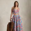 Polo Ralph Lauren Floral Cotton Midi Skirt In Royal Bloom