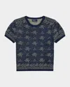 Polo Ralph Lauren Floral Cotton Short-sleeve Sweater In Dark Indigo