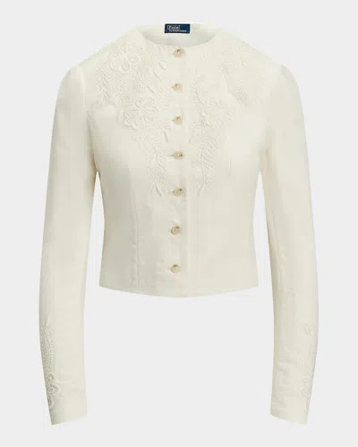 Polo Ralph Lauren Floral-embroidered Linen Jacket In Cream