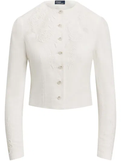 Polo Ralph Lauren Floral-embroidered Linen Jacket In White