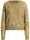 Polo Ralph Lauren Crewneck Floral Embroidered Foiled Silk Pullover In Gold