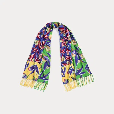 Polo Ralph Lauren Floral Fringe-trim Cotton Scarf In Multicolor