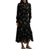 POLO RALPH LAUREN POLO RALPH LAUREN FLORAL LONG SLEEVE TIE NECK MIDI DRESS