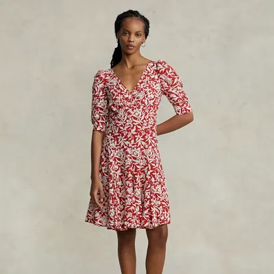 Polo Ralph Lauren Floral Mutton-sleeve Godet Crepe Dress In Spring Lily Floral