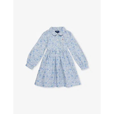Polo Ralph Lauren Kids' Floral Nevis Blue Girls' Floral Long-sleeves Cotton-poplin D