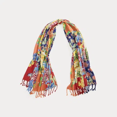 Polo Ralph Lauren Floral-patchwork Fringe Cotton Scarf In Multi