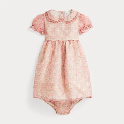 Polo Ralph Lauren Babies' Floral Plaid Organza Dress & Bloomer In Rose Bud Plaid