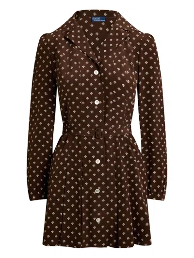Polo Ralph Lauren Floral-print Button-front Dress In Brown