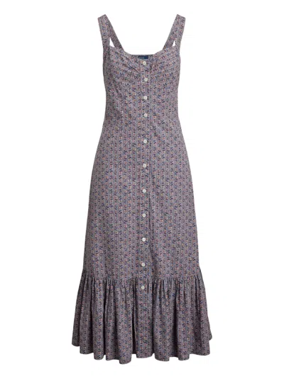 Polo Ralph Lauren Floral-print Button-front Dress In Gray
