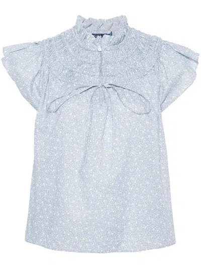 Polo Ralph Lauren Floral-print Cotton Blouse In Blue