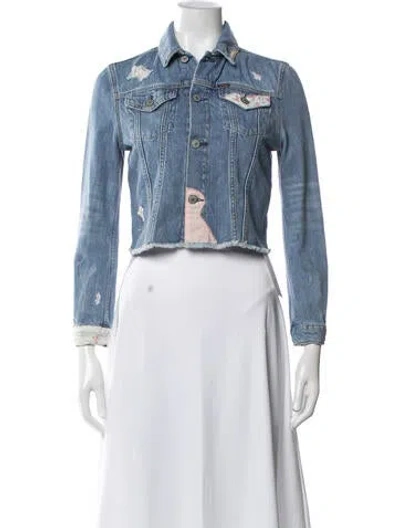 Pre-owned Polo Ralph Lauren Floral Print Denim Jacket In Blue