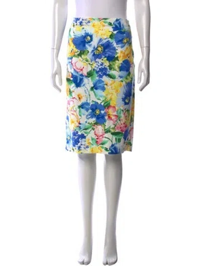 Pre-owned Polo Ralph Lauren Floral Print Knee-length Skirt In Blue