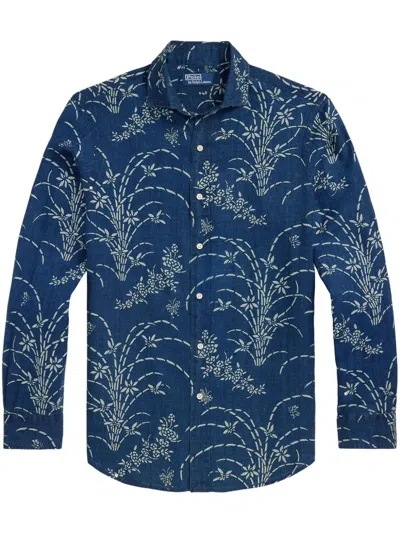 Polo Ralph Lauren Floral-print Linen Shirt In Blue