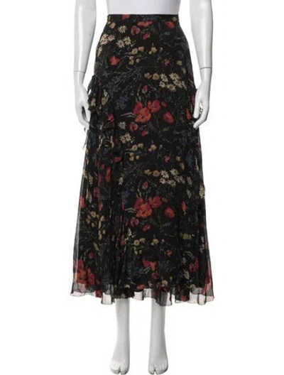 Pre-owned Polo Ralph Lauren Floral Print Long Skirt In Black