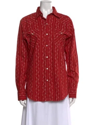 Pre-owned Polo Ralph Lauren Floral Print Long Sleeve Button-up Top In Red