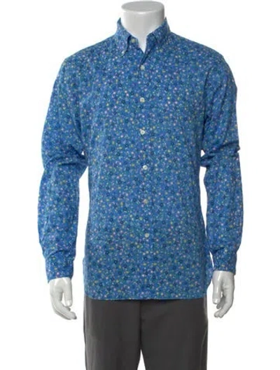 Pre-owned Polo Ralph Lauren Floral Print Long Sleeve Dress Shirt In Blue