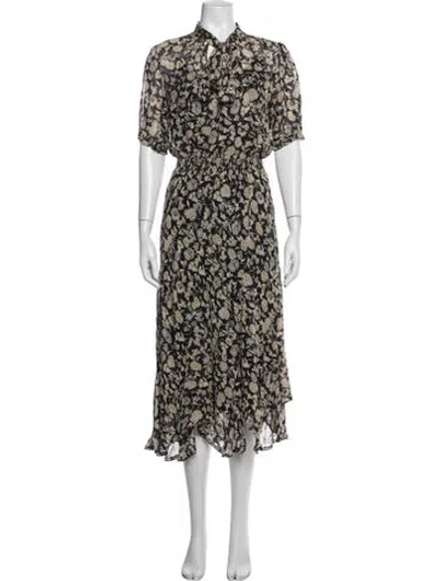 Pre-owned Polo Ralph Lauren Floral Print Midi Length Dress In Black