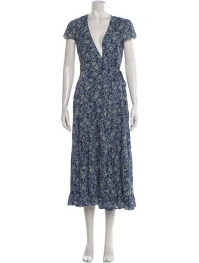 Pre-owned Polo Ralph Lauren Floral Print Midi Length Dress In Blue