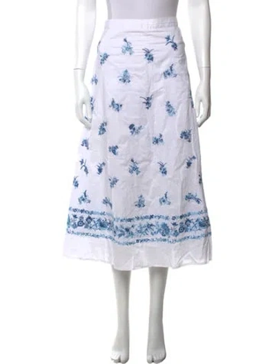 Pre-owned Polo Ralph Lauren Floral Print Midi Length Skirt In White