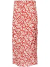Polo Ralph Lauren Floral-pattern Ruched Woven Midi Skirt In Red