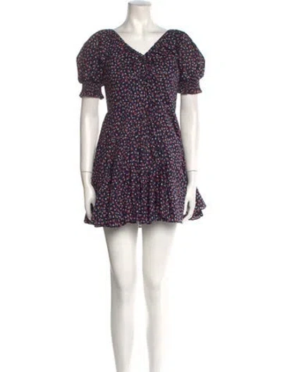 Pre-owned Polo Ralph Lauren Floral Print Mini Dress In Blue