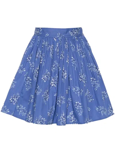 Polo Ralph Lauren Floral-print Pleated Mini Skirt In Blue