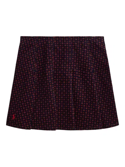 Polo Ralph Lauren Kids' Floral-print Pleated Skirt In Burgundy