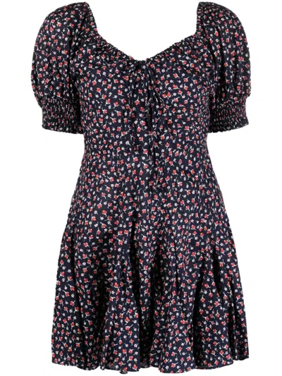 Polo Ralph Lauren Floral-print Puff-sleeve Minidress In Blue