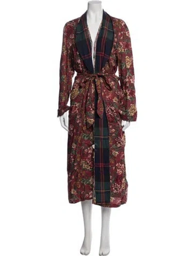 Pre-owned Polo Ralph Lauren Floral Print Robe In Blue/red