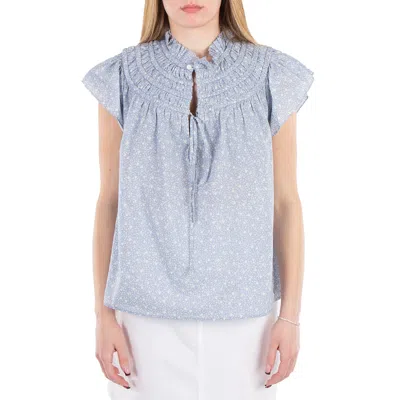 Polo Ralph Lauren Floral-print Ruffle Collar Blouse In Blue
