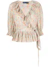 Polo Ralph Lauren Floral-print Ruffled Blouse In Neutrals