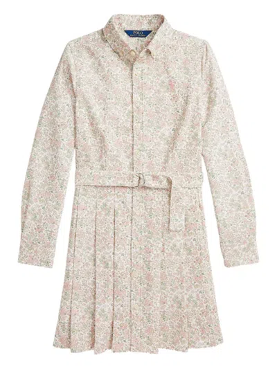 Polo Ralph Lauren Kids' Floral-print Shirt Dress In Neutral